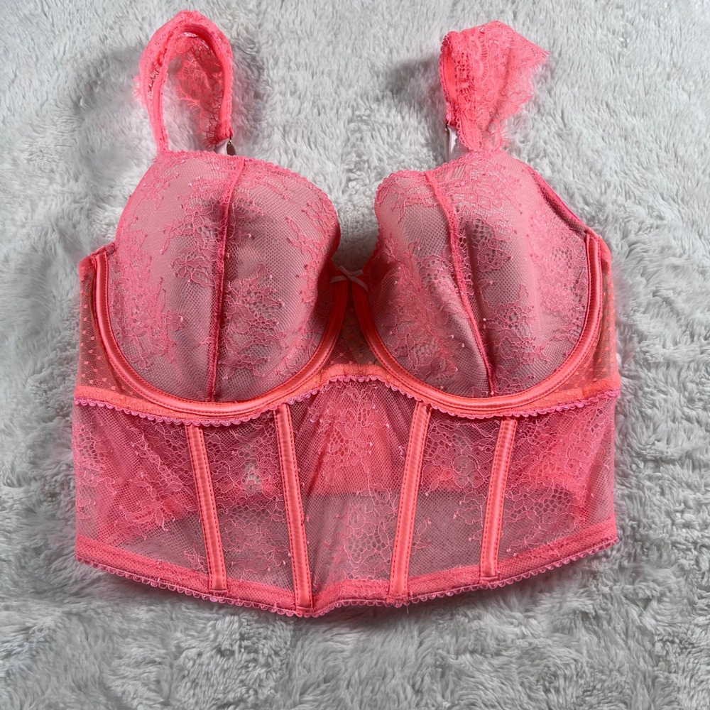Victoria's Secret Dream Angels Neon Pink Lace Corset Bustier Top M-DD 11240101